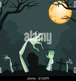 Gli zombie in uscita della tomba di notte illustrazione Illustrazione Vettoriale