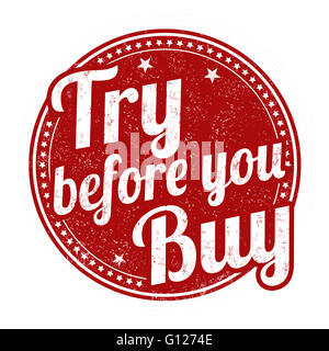 Provare prima di comprare grunge timbro di gomma su sfondo bianco, illustrazione vettoriale Foto Stock
