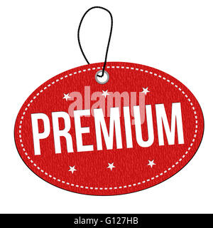 Premium in pelle rossa l'etichetta o cartellino del prezzo su sfondo bianco, illustrazione vettoriale Foto Stock