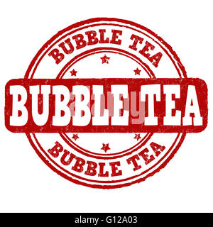 Bubble tea grunge timbro di gomma su sfondo bianco, illustrazione vettoriale Foto Stock