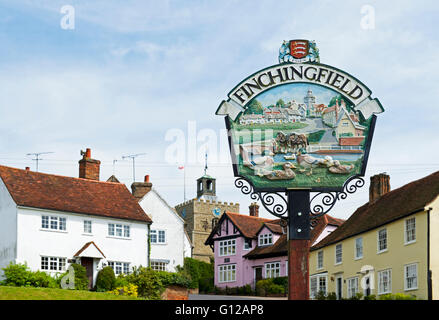 Segno nel villaggio di Finchingfield, Essex, Inghilterra, Regno Unito Foto Stock