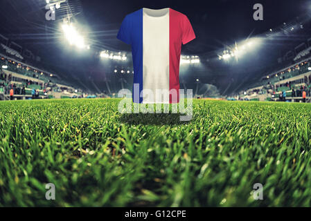 Francia bandiera nazionale su t-shirt su football Stadium Foto Stock