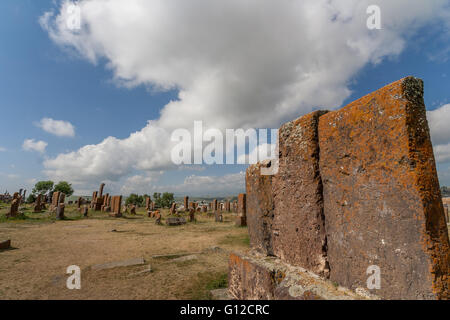 Lapidi presso il cimitero di Noratus in Armenia Foto Stock