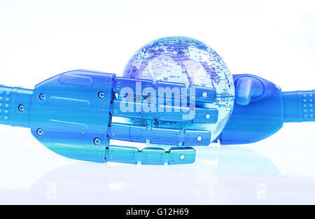 Robotico braccio meccanico con globo Foto Stock