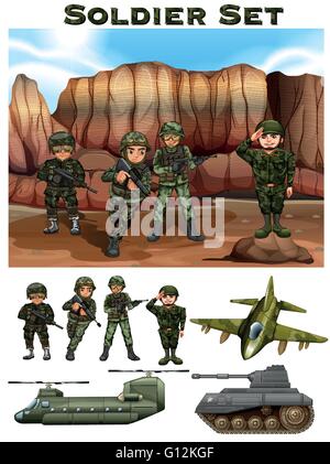 Soldati combattono in campo di battaglia illustrazione Illustrazione Vettoriale