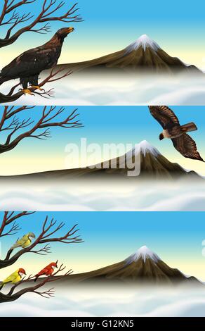 Uccelli selvatici sul ramo illustrazione Illustrazione Vettoriale