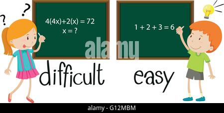 Gli aggettivi opposti difficile e semplice rappresentazione Illustrazione Vettoriale