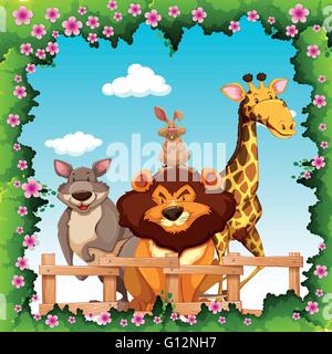 Animali selvatici dietro il recinto illustrazione Illustrazione Vettoriale