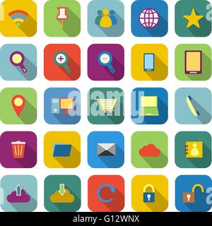 Internet icone a colori con lunga ombra su sfondo bianco Illustrazione Vettoriale