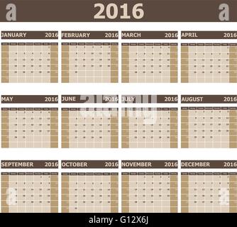 2016 settimana di calendario inizia da Domenica, vettore di stock Illustrazione Vettoriale