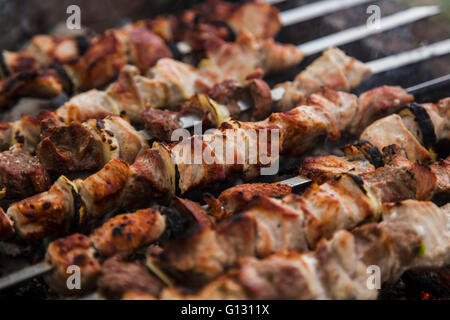 Il shish kebab preparato su un braciere Foto Stock