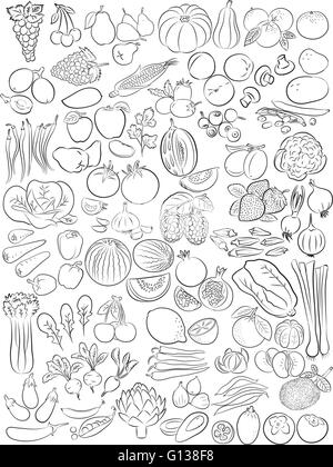 Illustrazione Vettoriale di frutta e verdura in linea modalità d'arte Illustrazione Vettoriale