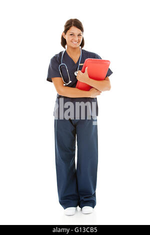 Multi-etnico gruppo di medici, medici e infermieri, sia maschio e femmina. Isolato su uno sfondo bianco. Foto Stock