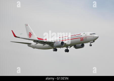 Air Algerie Boeing 737-8D6 7T-VKM atterraggio all'Aeroporto Heathrow di Londra, Regno Unito Foto Stock