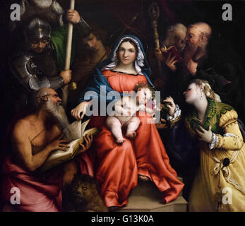 Lorenzo Lotto (c. 1480-1556), il Matrimonio mistico di Santa Caterina di Alessandria e Santi Girolamo, George, Sebastian, Anthon Foto Stock