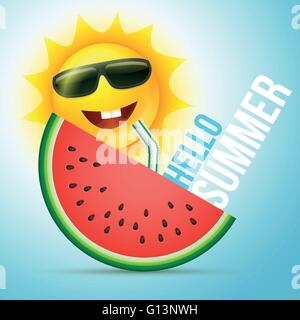 Vettore concetto estate illustrazione. Sun ed anguria. Illustrazione Vettoriale