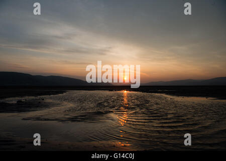 Dyfi Valley, il Galles Centrale, lunedì 09 maggio 2016 UK meteo: Sunrise oltre le acque ripling del Dyfi estuary sul bordo meridionale del Parco Nazionale di Snowdonia nel Galles centrale UK. Il meteo di oggi è prevista per essere cloudier dello scambiatore di calore e rispetto per tutto il weekend con focolai di pioggia, anche se a nord ovest del Galles e della Scozia potrebbe ancora vedere le temperature nei metà di anni 20 centigradi Credito: keith morris/Alamy Live News Foto Stock