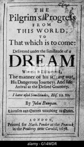 Pagina del titolo di "Pilgrim's Progress' dall autore britannico John Bunyan. Il libro è un allegoria cristiana originariamente pubblicato nel 1678. Foto Stock