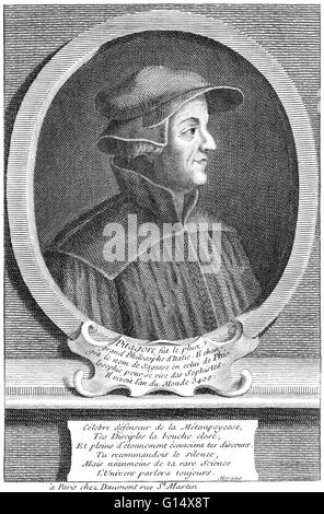 Pitagora di Samo (570- 495 a.C.) era un antico filosofo greco e matematico, e fondatore del movimento religioso chiamato Pythagoreanism. Egli ha fatto influenti contributi alla filosofia e religione nel tardo VI secolo A.C. Egli è spesso riverito Foto Stock