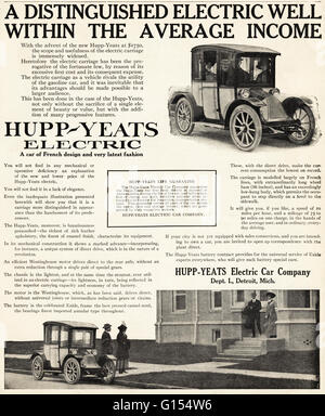 Originale vecchia vintage rivista americana un annuncio da un'epoca edoardiana datata 1910. Pubblicità Pubblicità Hupp-Yeats Electric Car Company di Detroit Michigan STATI UNITI Foto Stock