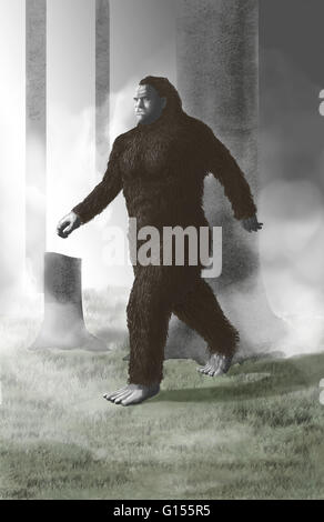 Illustrazione di un Bigfoot o sasquatch, un ape-come una creatura cryptid che presumibilmente abita il Pacific-Northwest. Foto Stock