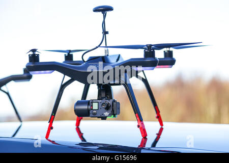 3DR Robotics UAV solo prodotti di consumo, drone piattaforma riprese con telecamere gopro controllata dal telefono cellulare o dal tablet schermo Foto Stock