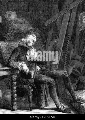 Denis Papin (Agosto 22, 1647 - 1712) fu un fisico francese, matematico e inventore. Egli ha visitato per la prima volta a Londra nel 1675, e ha lavorato con Robert Boyle dal 1676 al 1679, la pubblicazione di un conto del suo lavoro in continuazione di nuovi esperimenti (1680). Durante t Foto Stock