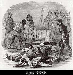 Illustrazione che mostra la sepoltura dei morti insorti uccisi a John Brown's raid su harpers Ferry. Il raid è stato un tentativo di bianco abolizionista John Brown per avviare un confronto armato rivolta slave cogliendo un Stati Uniti Arsenal a harpers Ferry in Virginia in 185 Foto Stock