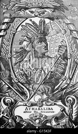 Atahualpa (1497-1533), ultimo sovrano imperatore del Inca Empire prima della conquista spagnola del Perù. Durante questa conquista, lo spagnolo Francisco Pizarro Atahualpa catturati e utilizzati a lui per controllare l'impero Inca. Lo spagnolo ha visto Atahualpa come t Foto Stock