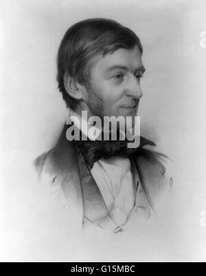 Ralph Waldo Emerson (25 maggio 1803 - 27 Aprile 1882) era un americano saggista, docente e poeta, che ha guidato il movimento Transcendentalist della metà del XIX secolo. Egli è stato un campione di individualismo che ha diffuso il suo pensiero attraverso dozzine di pubblicato Foto Stock