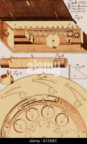 Leibniz può essere stato il primo scienziato computer informazioni e teorico. La fase Reckoner (o a gradini Reckoner) era un digital calcolatore meccanico inventato dal matematico tedesco Gottfried Wilhelm Leibniz intorno 1672 e completato nel 1694. Essa è stata t Foto Stock