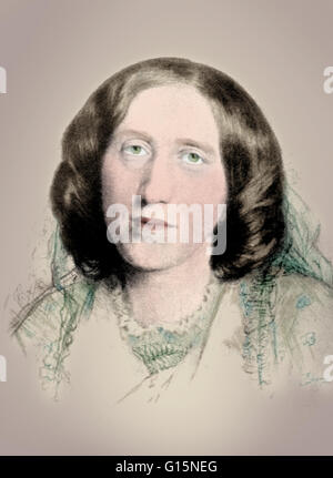 Color-enhanced ritratto di Mary Anne (in alternativa Mary Ann o Marian) Evans (novembre 22,1819 - 22 dicembre 1880), meglio conosciuto con la sua penna nome George Eliot. Lei era un romanziere inglese, giornalista e traduttore, e uno dei maggiori scrittori del Foto Stock