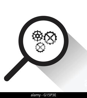 Vettore lente di ingrandimento con icona a ingranaggio su sfondo bianco Illustrazione Vettoriale
