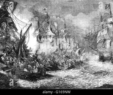 La Armada spagnola è stata la flotta spagnola che ha navigato contro l'Inghilterra nel 1588, con l intenzione di rovesciare Elisabetta I d'Inghilterra e che ponga fine al suo coinvolgimento nei Paesi Bassi Spagnoli e in privateering nell'Atlantico e Pacifico. La A Foto Stock