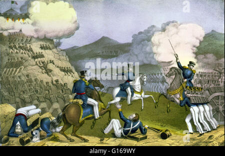 Litografia intitolata: "torming di indipendenza collina alla battaglia di Monterey.' nella battaglia di Monterrey (Settembre 21-24, 1846) durante la guerra Mexican-American, Generale Pedro de Ampudia e l'esercito messicano del Nord è stato sconfitto da parte dell'esercito Occu Foto Stock