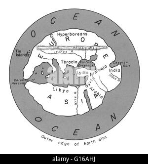 Il mondo come Ippocrate lo sapeva. Mappa di Hecataeus rappresenta la vista del mediterraneo della terra a 500 BC. Hecataeus di Mileto (550 A.C. - 476 a.C.), chiamato dopo la dea greca Hecate, è stato un inizio storico greco di una famiglia benestante. Egli fiorì duri Foto Stock