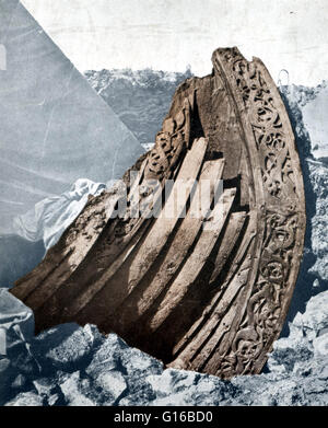 La nave di Oseberg è un ben conservato Viking Ship scoperto in un grande tumulo presso la fattoria Oseberg in Norvegia. La nave di inumazione nel suo tumulo risale al 834 D.C. ma le parti della nave data da circa 800, e la nave stessa è pensato per Foto Stock