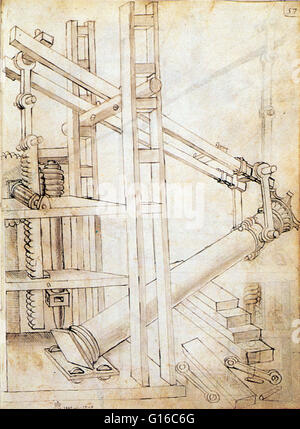 Il dispositivo è costituito da una coppia di travi a leva azionata da un pignone e vite senza fine, e cremagliera verticale. Tra il Medioevo e il rinascimento, Siena ha sviluppato una serie di specialità tecnica. Siena della artista-ingegneri mettere le loro competenze in pratica per TH Foto Stock