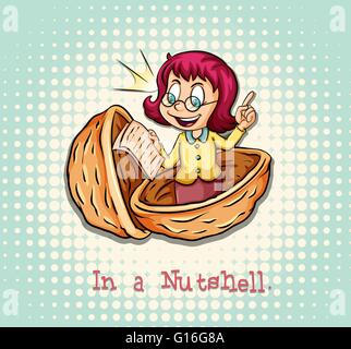 Ragazza in un nutshell idiom illustrazione Illustrazione Vettoriale