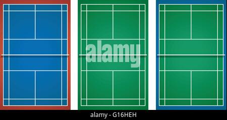Tre modelli di campo da tennis illustrazione Illustrazione Vettoriale