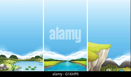 Tre diverse scene di illustrazione di acqua Illustrazione Vettoriale