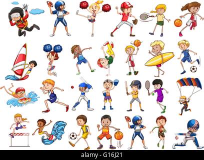 Persone che praticano sport diversi illustrazione Illustrazione Vettoriale