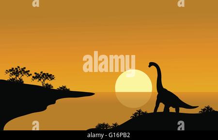 Silhouette di brachiosaurus nel fiume Illustrazione Vettoriale