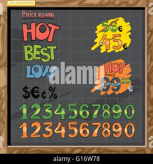 Disegnata a mano cafe menu segni scheda di raccolta su lavagna digitale immagine vettoriale Illustrazione Vettoriale