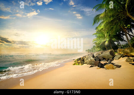 Tramonto sulla spiaggia di Galle, Sri Lanka Foto Stock