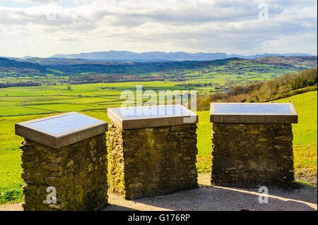 Visualizza indicatore alla chiesa Helsington guardando sopra la valle Lyth alle alte brughiere nel Parco nazionale del Lake District Cumbria Foto Stock