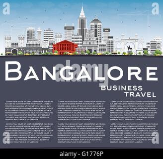 Bangalore Skyline con edifici grigi, Blu Cielo e spazio di copia. Illustrazione Vettoriale. Viaggi di affari e turismo Concept Illustrazione Vettoriale