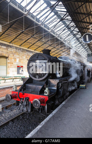 LMS Stanier Class 5 4-6-0 locomotiva "Eric Treacy' a Pickering Station Foto Stock