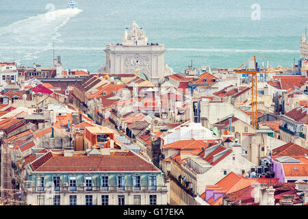 Vista aerea del quartiere Baixa a Lisbona, Portogallo Foto Stock