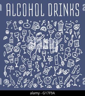 Set di scarabocchi vari cocktail e bevande analcoliche Illustrazione Vettoriale
